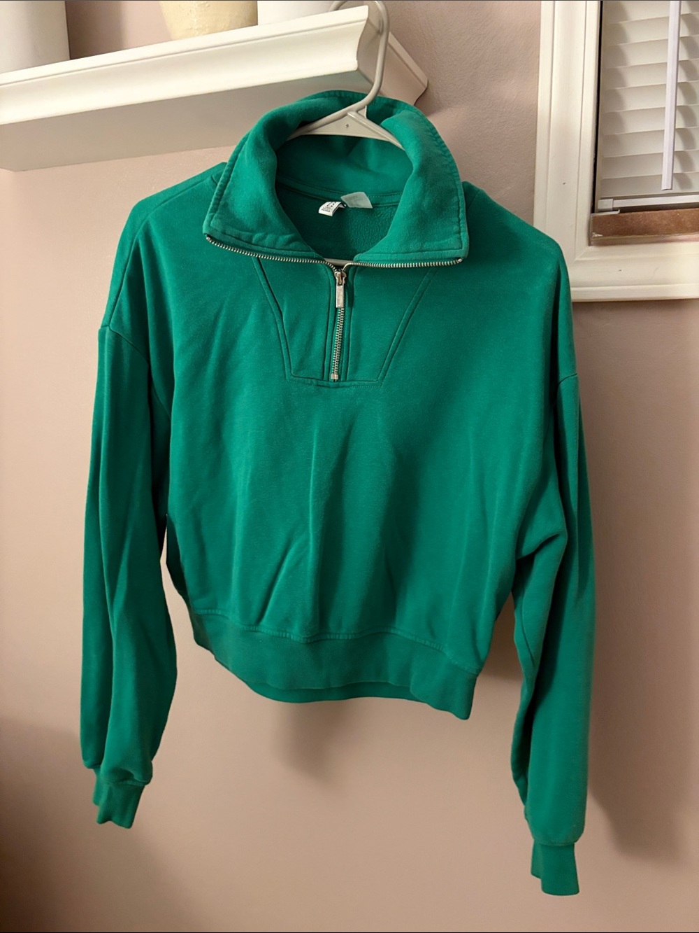 H&M Emerald Green Half-Zip Crewneck Cropped Sweatshirt